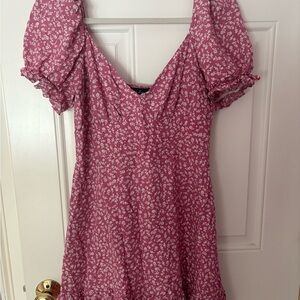 Lulus Pink Floral Puff Sleeve Mini Dress – Size Medium